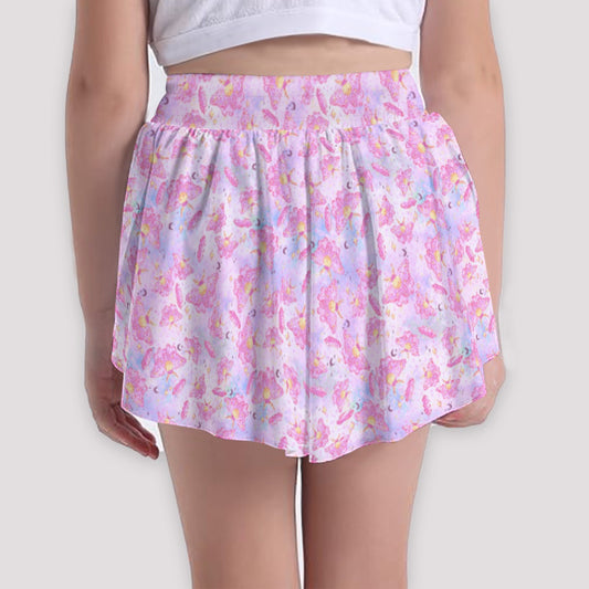 Pink Crystal Lunar Moths - Girls’ Flowy Pocket Shorts