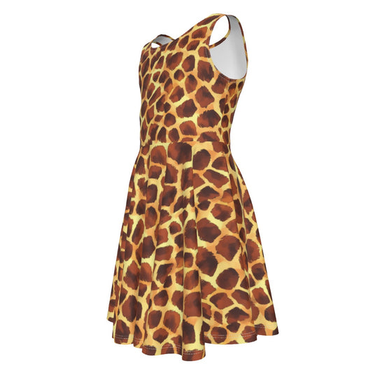 Animal Print - Giraffe - Kid's Sleeveless Skater Dress