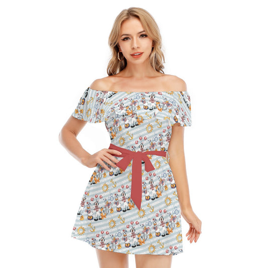 Set Sail with the Crew - Women's Off-shoulder Ruffle Dress