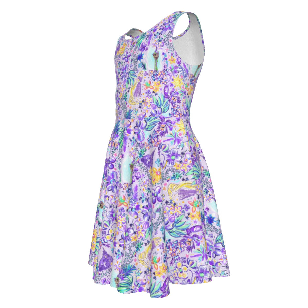Bright Tropical Princess - Tower Light Festival - Kid's Sleeveless Skater Dress