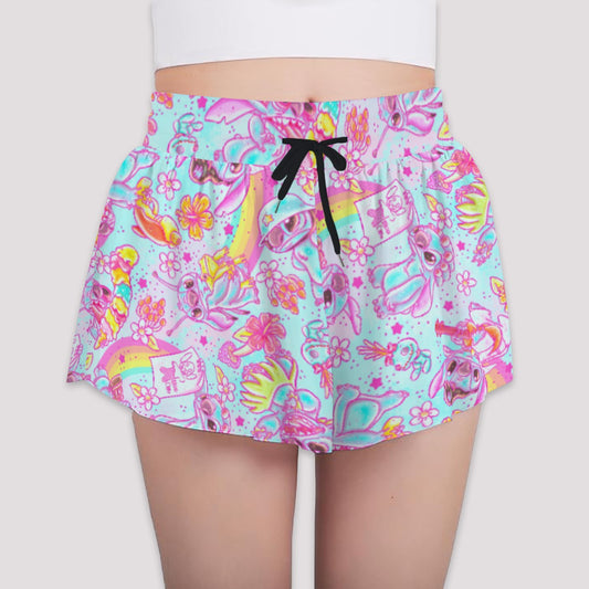Neon Rainbow Mischief - Girls’ Flowy Pocket Shorts