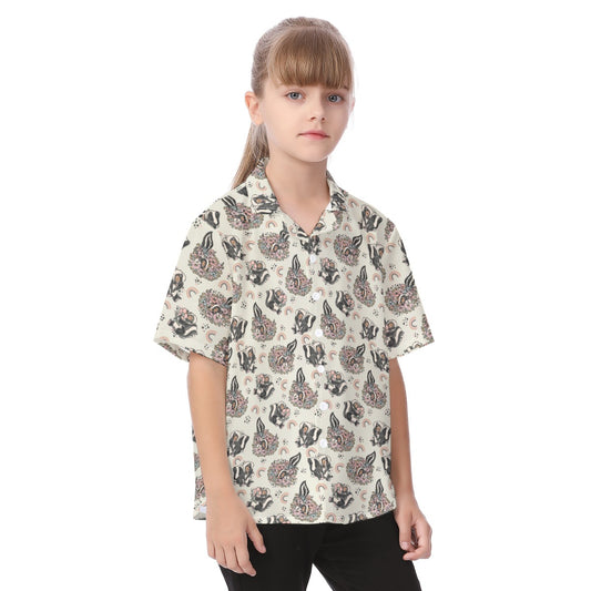 Bashful Blooming Skunk - Kid's Hawaiian Button Up Shirt