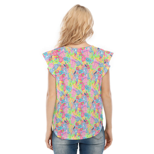 Neon Floral Summer Vibes - Women’s Flutter Sleeve Top