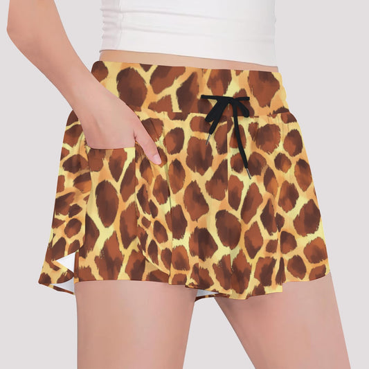 Animal Print - Giraffe - Girls’ Flowy Pocket Shorts