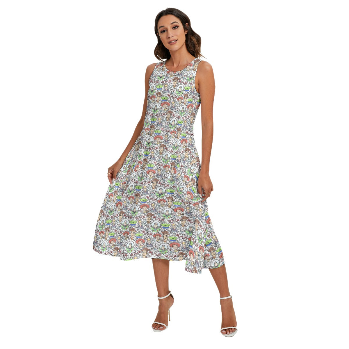 Sketch Autographs of Animated Toy Friends - Women’s Diagonal Pocket Midi Dress