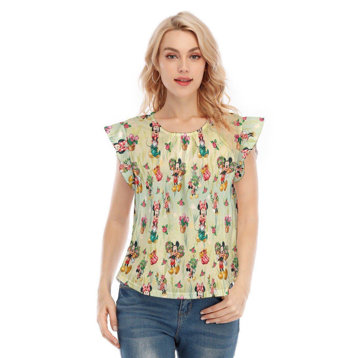 Garden Mouse Helpers at Work - Women’s Flutter Sleeve Top