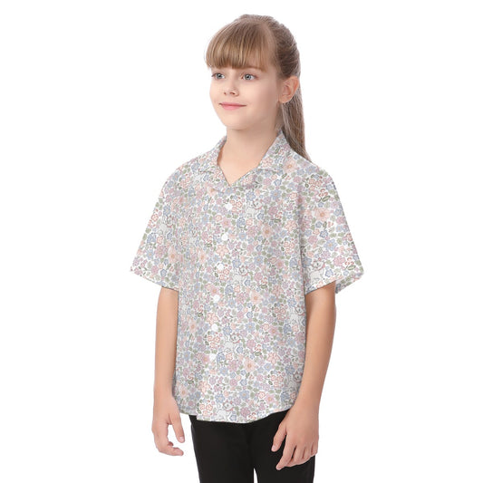 Springtime Kitten Garden Elegance - Kid's Hawaiian Button Up Shirt