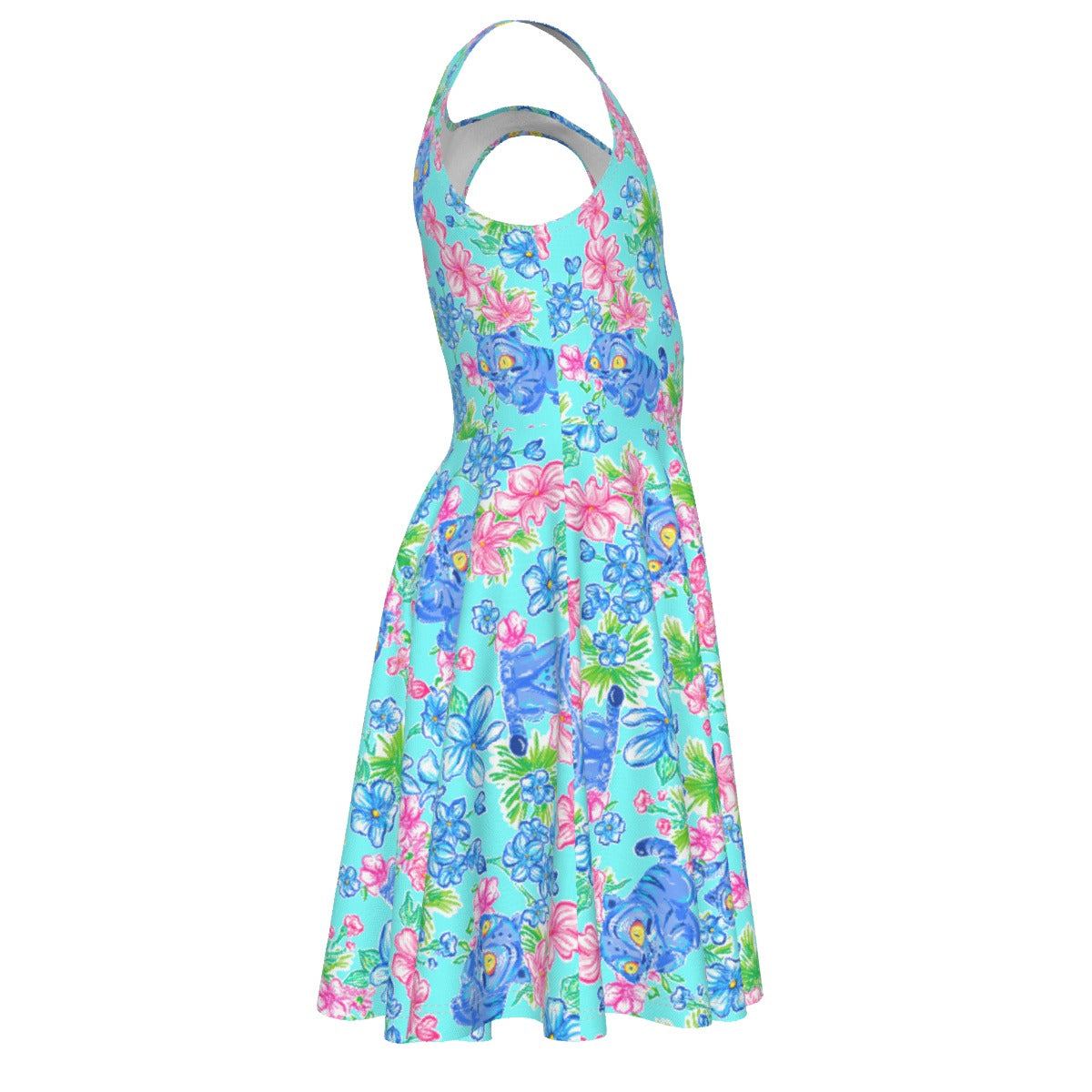 Derpy Tiger Blooms - Kid's Sleeveless Skater Dress