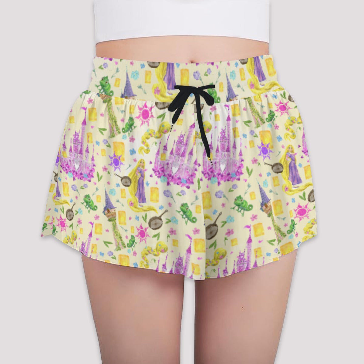 Watercolor Golden Hair Kingdom - Girls’ Flowy Pocket Shorts