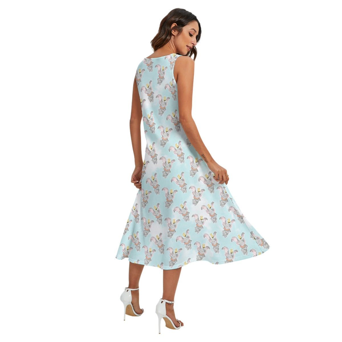 Sketch of Flying Elephant - Women’s Diagonal Pocket Midi Dress