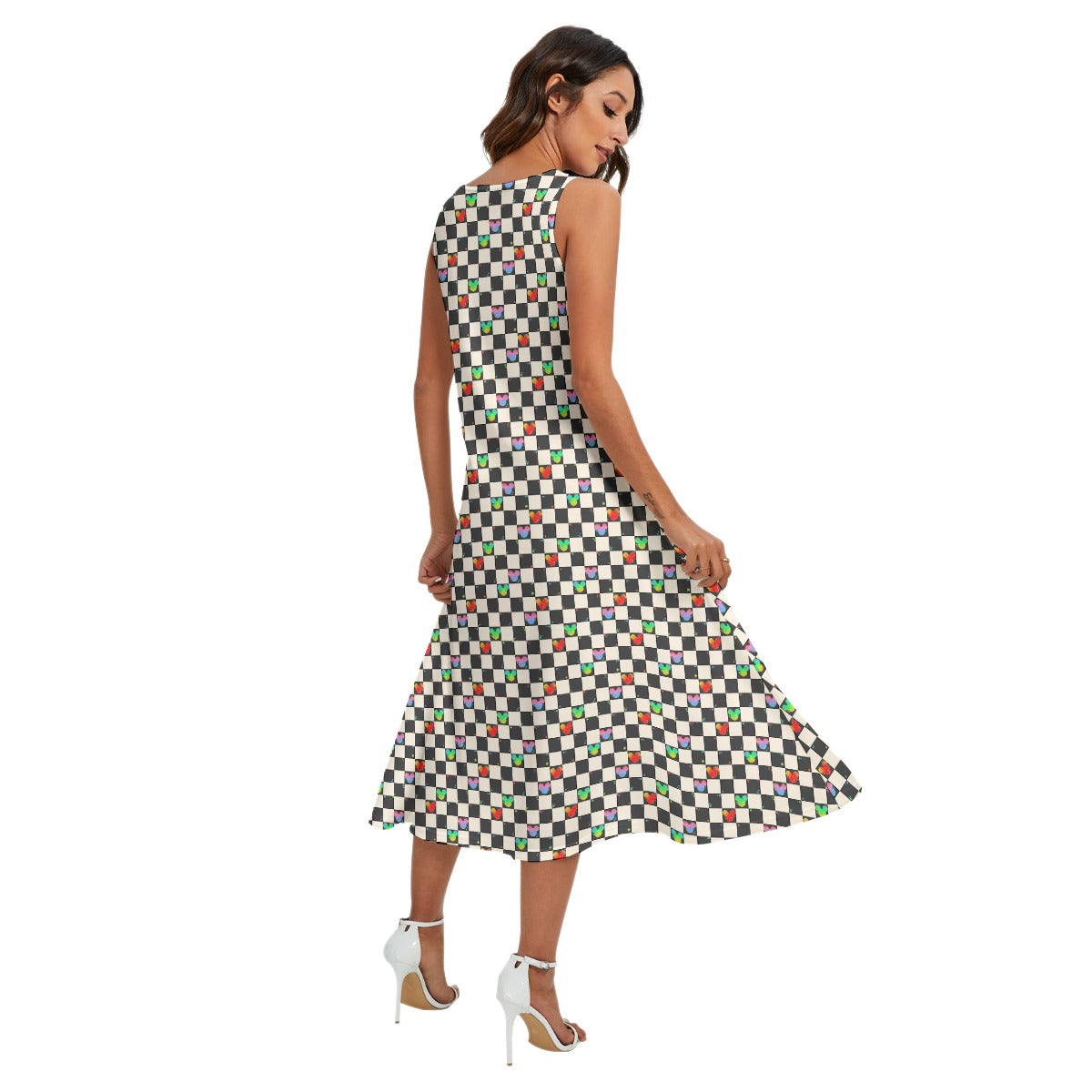 Rainbow Checker Mouse Ears - Women’s Diagonal Pocket Midi Dress