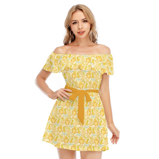 Fruitimals - Pineapple Penguins - Women's Off-shoulder Ruffle Dress