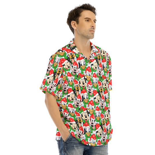 Mouse Friends in Santa Hats - Men's Hawaiian Button Up Shirt