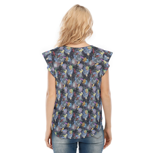 Watercolor Cosmic Battle - Women’s Flutter Sleeve Top