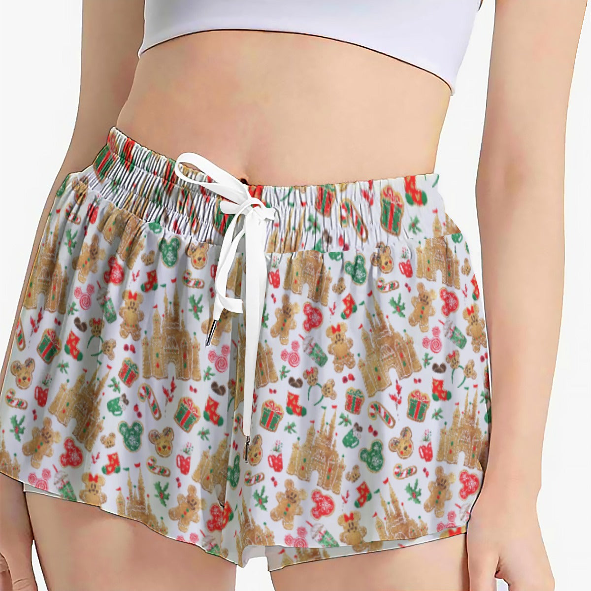 Gingerbread Castle Holiday Treats - Women's Flowy Pocket Shorts