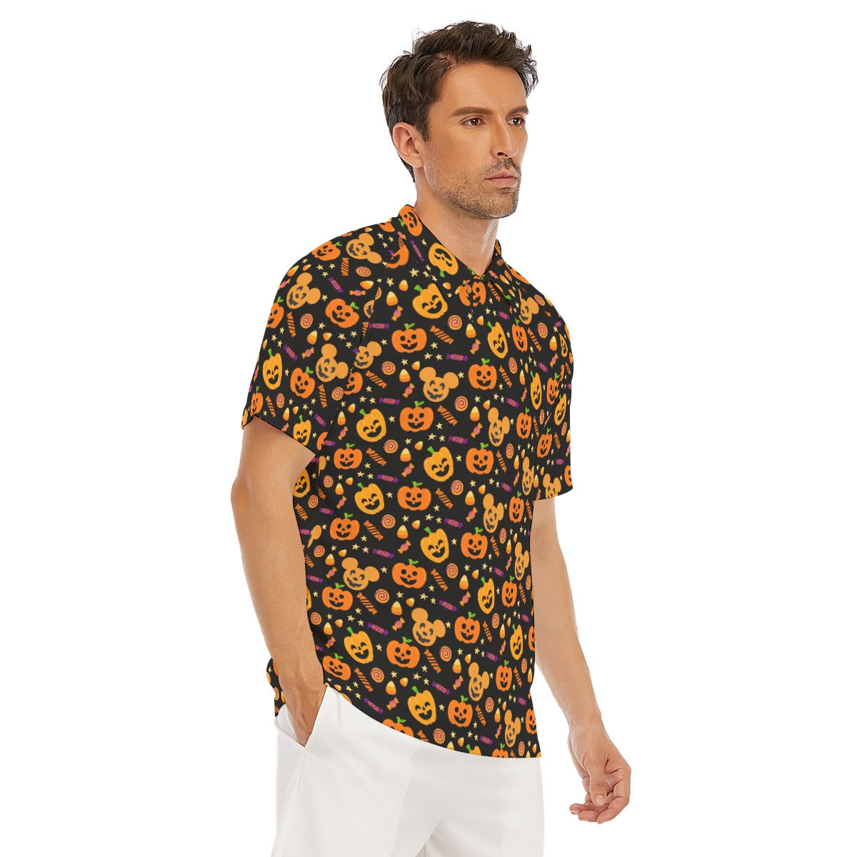 Cheerful Pumpkin Mouse Halloween - Men's Polo Shirt