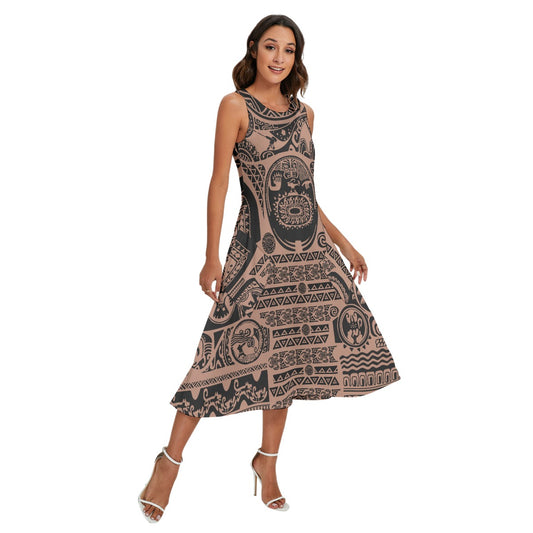 Polynesian Tattoo Motifs - Women’s Diagonal Pocket Midi Dress