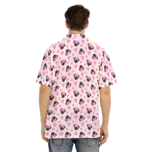 Watercolor Pink Bow Mouse Ears - Men's Hawaiian Button Up Shirt
