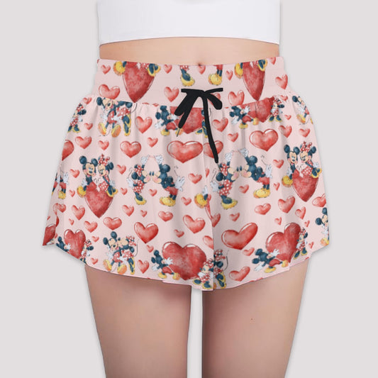 Valentine Mouse Couplennie - Girls’ Flowy Pocket Shorts