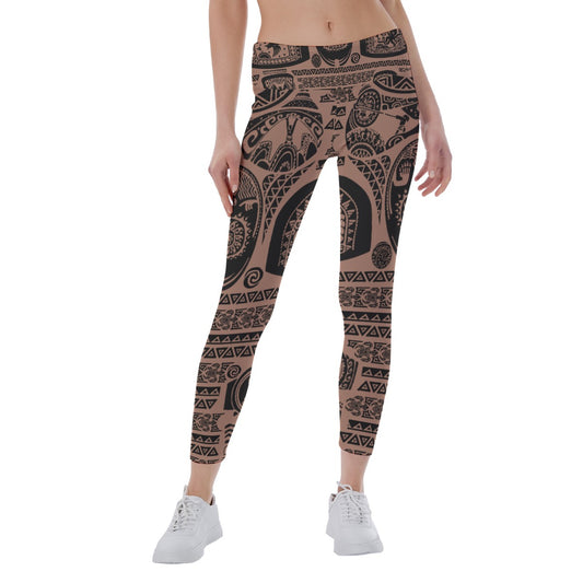 Polynesian Tattoo Motifs - Women's Yoga Leggings