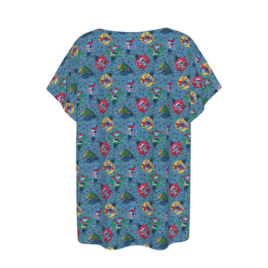 Holiday Baubles with Mischievous Blue Alien - Women’s Relaxed Fit Scoop Tee
