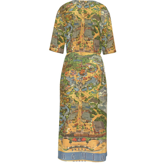 Vintage Theme Park Map - Women’s V-Neck Wrap Midi Dress