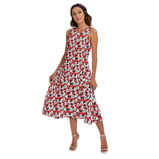 Many Faces of Polka Dot Mouse - Women’s Diagonal Pocket Midi Dress