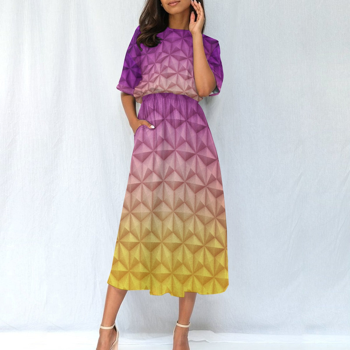 Geometric Spaceship Sphere - Women’s Elastic Waist Pocket Midi Dress