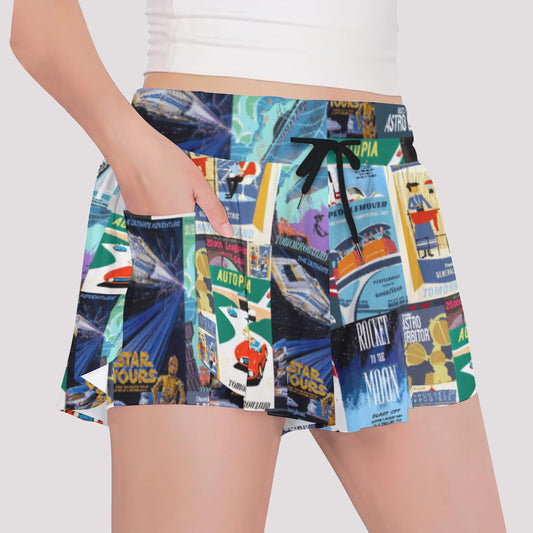 Vintage Tomorrow Ride Posters - Girls’ Flowy Pocket Shorts