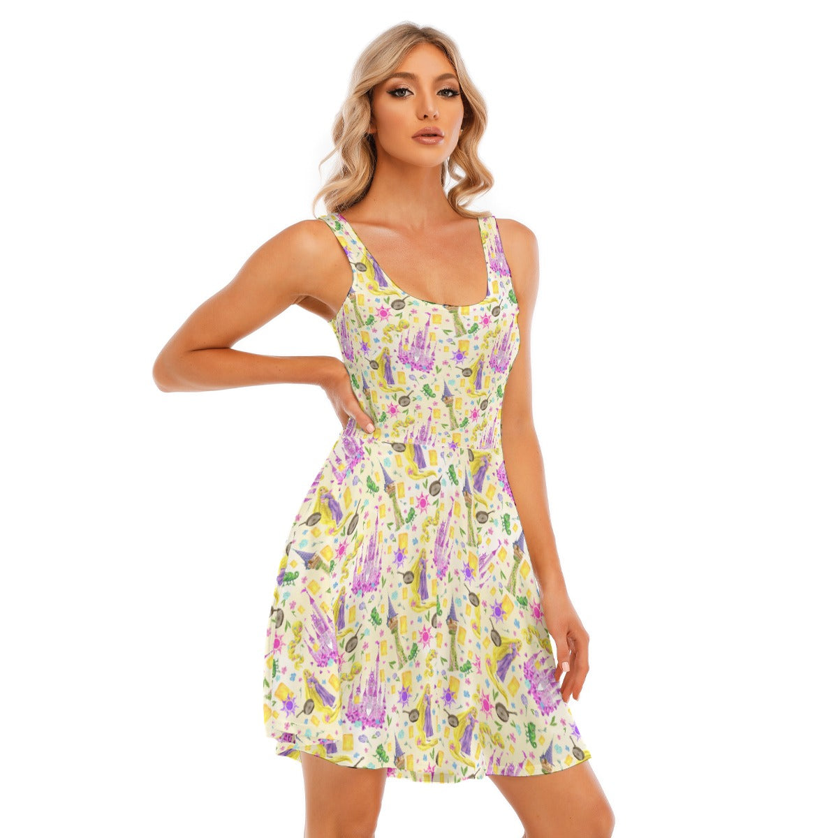 Watercolor Golden Hair Kingdom - Women's Sleeveless Pocket Skater Dress