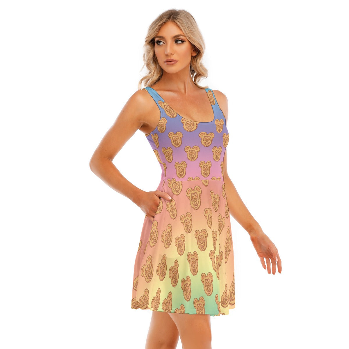 Rainbow Mouse Waffles - Women's Sleeveless Pocket Skater Dress