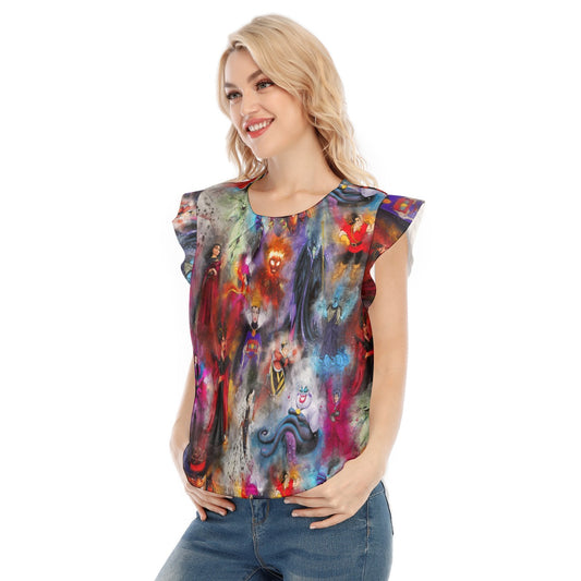 Watercolor Wicked Villains - Women’s Flutter Sleeve Top