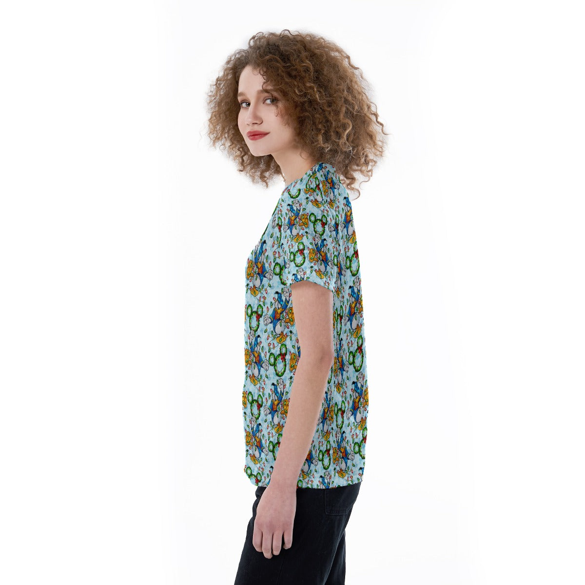 Duck’s Holiday Lights Tangle - Women's Short Sleeve V-Neck T-Shirt