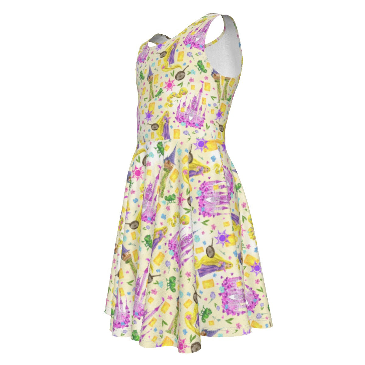 Watercolor Golden Hair Kingdom- Kid's Sleeveless Skater Dress