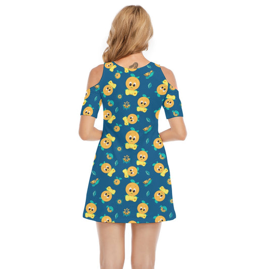 Cheerful Citrus Bird - Women's Cold Shoulder Cotton Dress