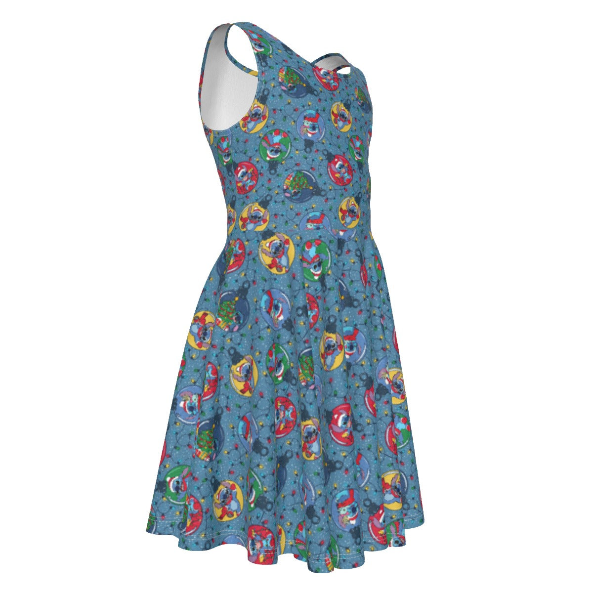 Holiday Baubles with Mischievous Blue Alien - Kid's Sleeveless Skater Dress
