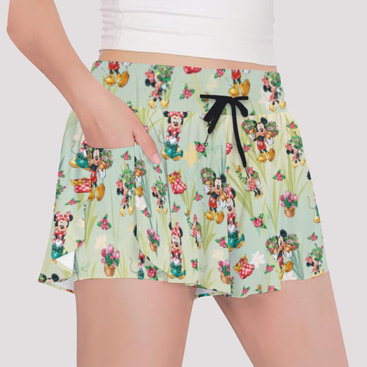 Garden Mouse Helpers at Work - Girls’ Flowy Pocket Shorts