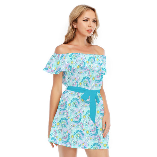 Sun-Kissed Snow Friend - Women's Off-shoulder Ruffle Dress
