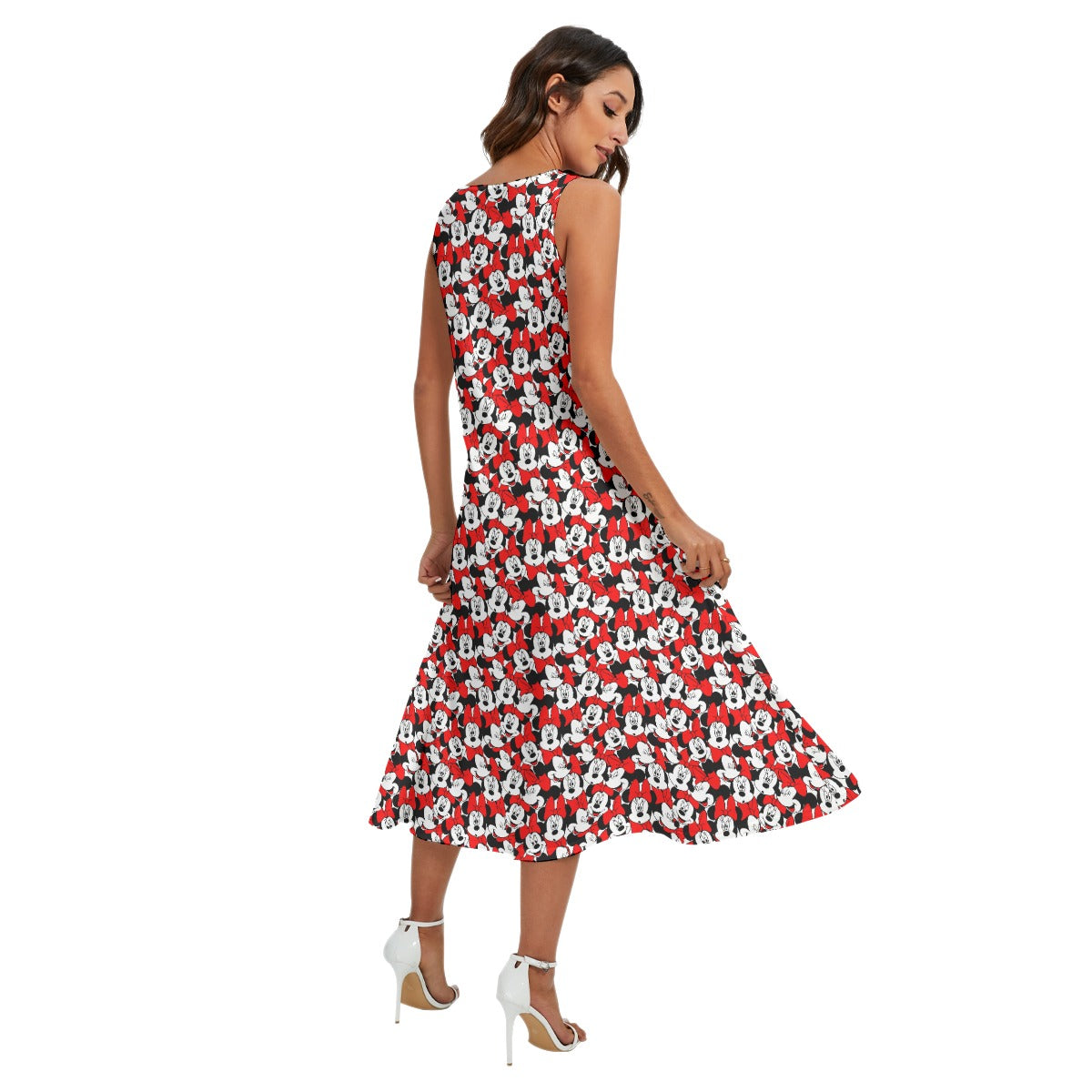 Many Faces of Polka Dot Mouse - Women’s Diagonal Pocket Midi Dress