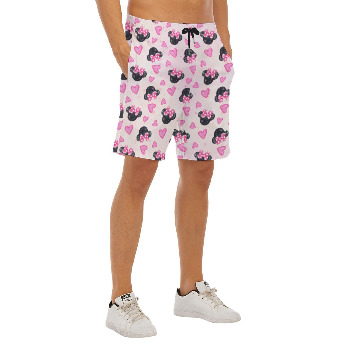 Watercolor Pink Bow Mouse Ears - Men’s Pocket Beach Shorts