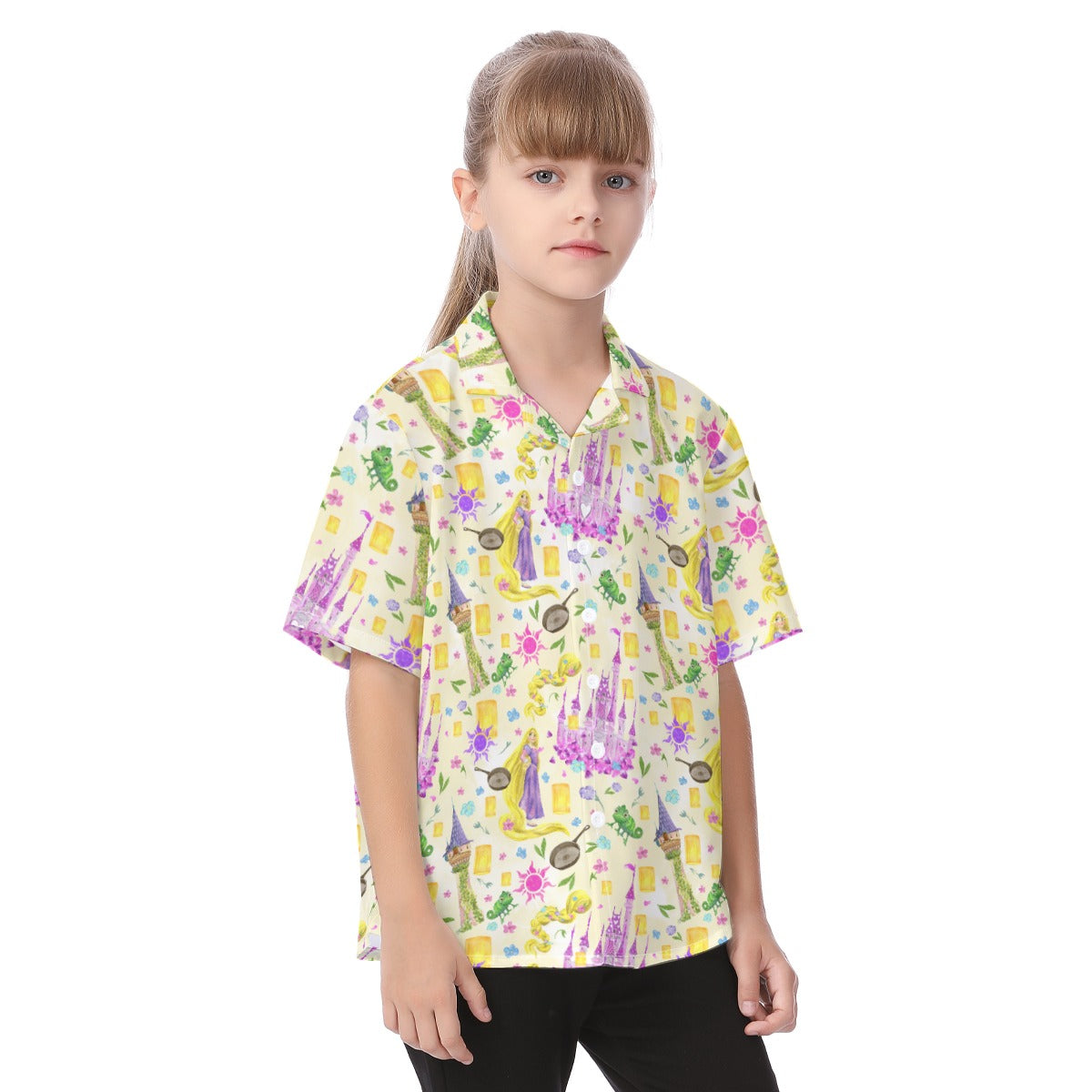 Watercolor Golden Hair Kingdom - Kid's Hawaiian Button Up Shirt