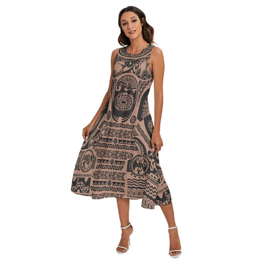 Polynesian Tattoo Motifs - Women’s Diagonal Pocket Midi Dress