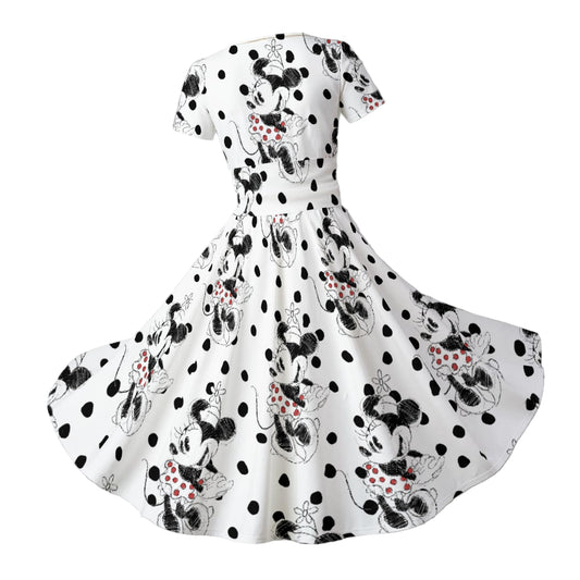 Sketch of Polka Dot Mouse - Women's V-Neck Ruched Midi Dress