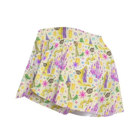 Watercolor Golden Hair Kingdom - Women's Flowy Pocket Shorts