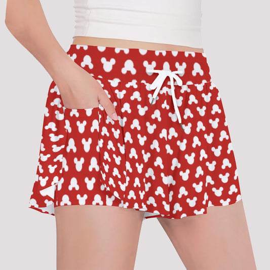 Playful Polka Dot Ears Red - Girls’ Flowy Pocket Shorts