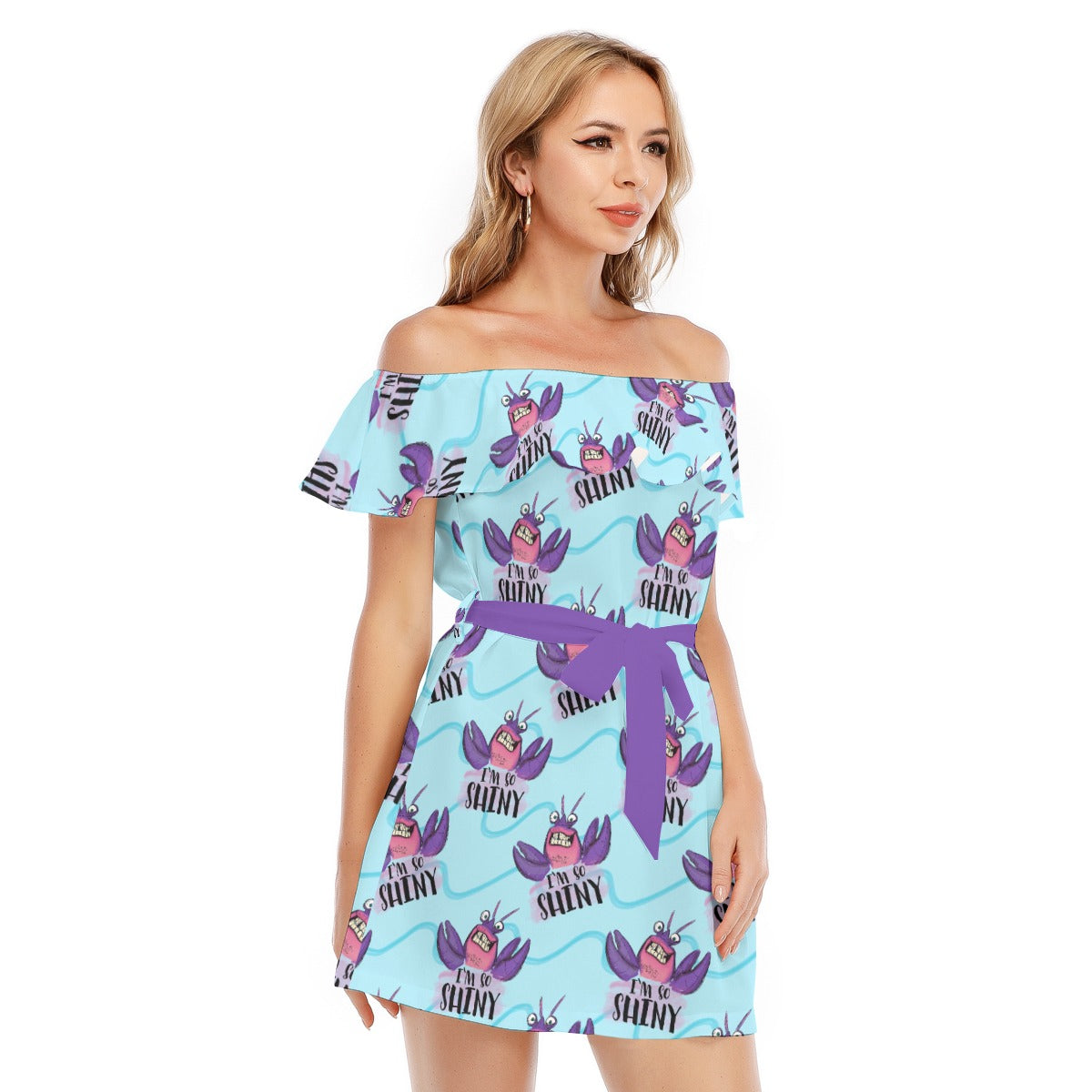 Shiny Deep-Sea Villain - Women's Off-shoulder Ruffle Dress