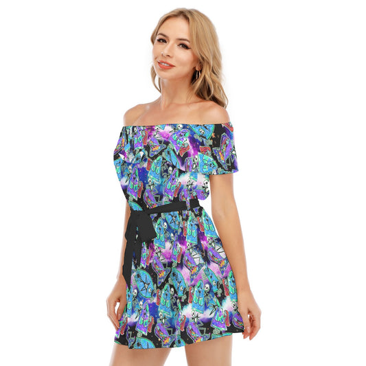 Haunting Romance Sketch - Women's Off-shoulder Ruffle Dress