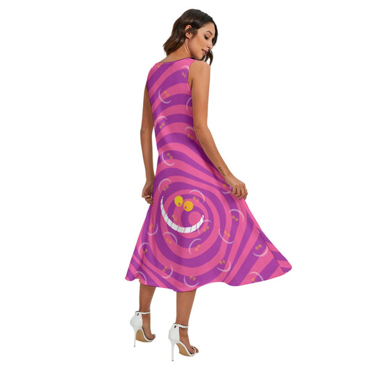 Whimsical Grinning Stripes - Women’s Diagonal Pocket Midi Dress