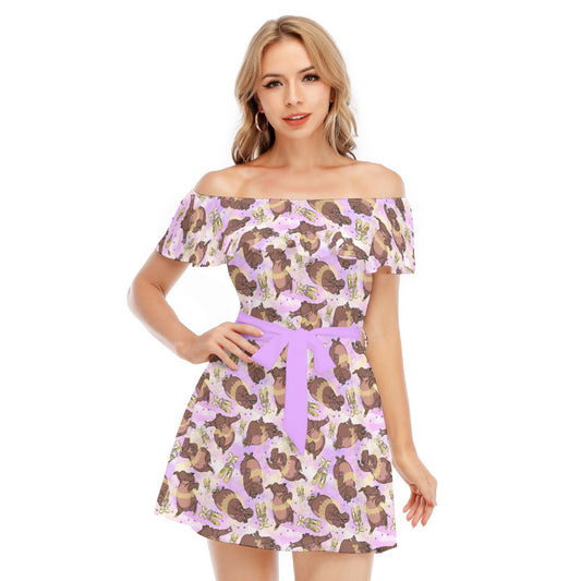 Ballerina Hippos - Women's Off-shoulder Ruffle Dress