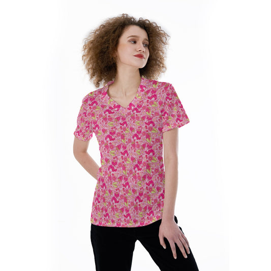 Fruitimals - Raspberry Foxes - Women's Short Sleeve V-Neck T-Shirt